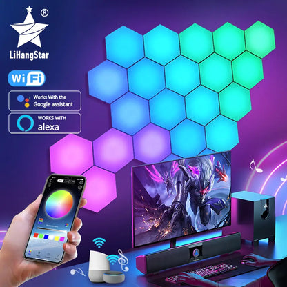 Smart Hexagon LED Light with Bluetooth/Wi-Fi Voice Control