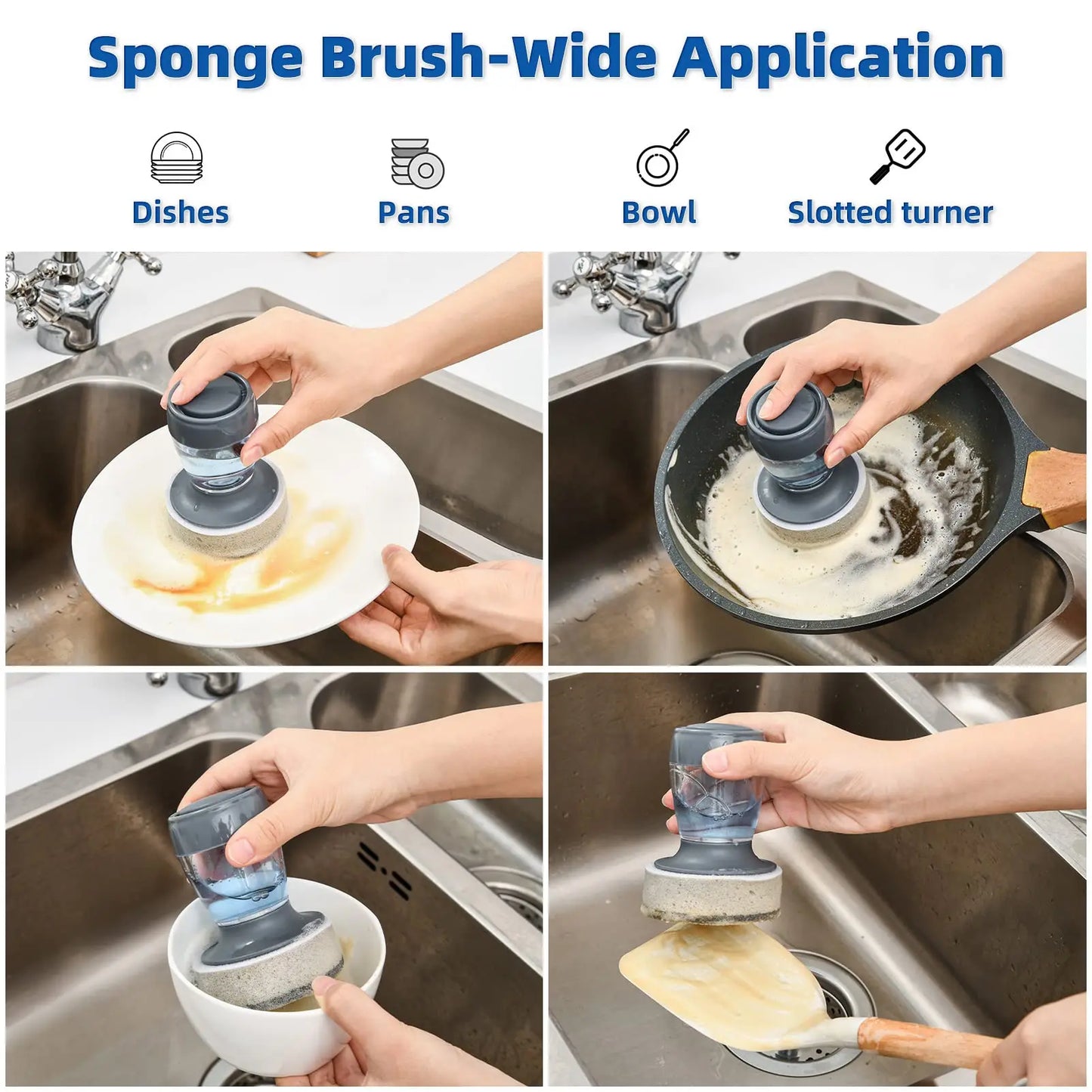 Soap Dispensing Brush & Sponge Combo with Draining Tray